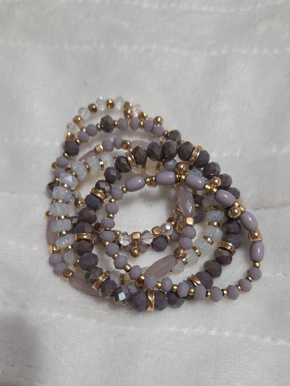 Chico's Lavender & Gold Beaded Stretch 6 Bracelet Set